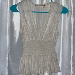 White V-neck with cute detailing Top